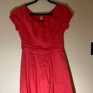 Downeast Watermelon Summer Dress w/ Floral Accents Size Medium